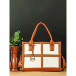 Bagsy Malone Croco White & Tan Textured Medium Tote Handbag-picture-28