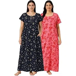 bahumaan Nighty for Women Cotton Combo Pack of 2 | Free Size Gown for Women Cotton with Pocket | Nighties for Women Pure Cotton Combo Stylish | Maxi Sleepwear-picture-51