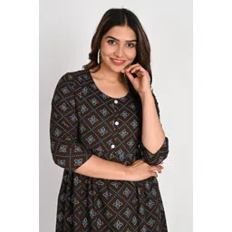 bai saa Women's Cotton Printed Maternity Anarkali Night Suit for Easy Breastfeeding (Brown) image 5