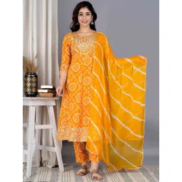 BAIRAJ Bandhani Printed Panelled Mirror Work  Kurta ,Trousers & Dupatta-picture-28