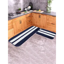 Bajo's 2-Pcs Navy Blue & White Striped Anti Skid Mat & Runner-picture-23