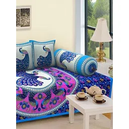 Bajo's 6Pcs Purple & Blue Printed Cotton Diwan Set-picture-36