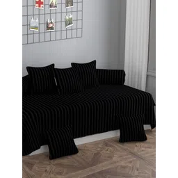Bajo's Grey & Black 8 Pieces Striped Cotton Diwan Set-picture-39