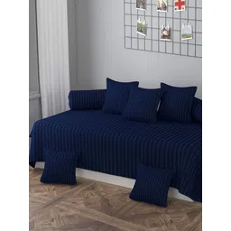 Bajo's Navy Blue 8 Pieces Striped Cotton Diwan Set image 1