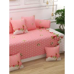 Bajo's Pink & White 8 Pieces Floral Printed Cotton Diwan Set-picture-24