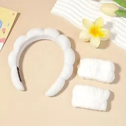 bakefy Spa Headband Wristband Set with Hair Clips Skincare Headbands for Washing Face Skin Care Puffy Makeup Headband Wrist Bands Preppy Teen Girl Gifts Cute Trendy Stuff Hair Accessories for Women 4 PCS COMBO YELLOW-picture-12