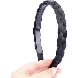 bakefy Synthetic Hair Braided Hairband Headband Classic Pearls Plaited Hair Bands Messy Hair Stretchy Hair Accessories Fluffy Braids Wig Band for Women and Girls (1 Black +1Brown)-picture-39