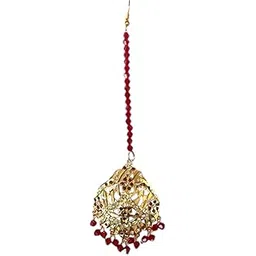 bala solutions Traditional Wedding Maang Tikka Hair Accessory, Gold-Toned with Maroon Crystals | Jadau Maang Tikka for Women-picture-37