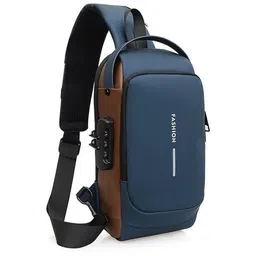 balaji guru Blue Men & Women Sling Bag Waterproof Blue & Brown Anti-Theft PU Sling Bag for Men & Women-picture-29