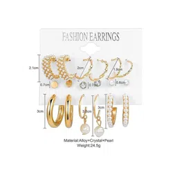 Balasundri Set Of 9 Gold-Plated Artificial beaded Contemporary Shaped Hoop Earrings image 5