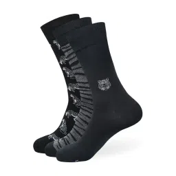 BALENZIA Black Cotton Printed Formal Crew Socks - Pack of 3-picture-37