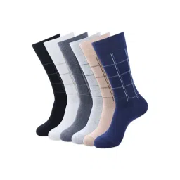 BALENZIA Cotton Checkered Calf Length Socks (Pack Of 6)-picture-35