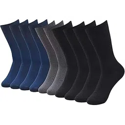 balenzia Men's Solid Colored Formal Mid Calf Length Fine Business Socks (Free Size) Made with Cotton & Spandex - Combo Pack of 10 (Black, Navy, and Grey).-picture-52