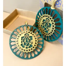 bambaise Gold & Green Premium MDF Ganpati Wall Hanging with Mandala Art-picture-30