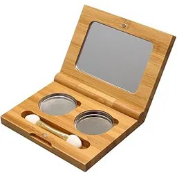 Bamboo Empty Eye Shadow Case Box Double Grid Magnetic Eyeshadow Makeup Palette Cosmetics Organizer Container with Makeup Brush and Aluminum Palette Pans for Eye Shadow, Blush, Powder-picture-13