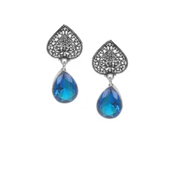Bamboo Tree Jewels Blue & Silver-Toned Teardrop Shaped Handcrafted Drop Earrings-picture-24