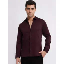 Banana Club Spread Collar Plum Classic Slim Fit Satin Casual Shirt-picture-30
