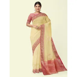 Banarasi Silk Works Beige Cotton Woven Saree With Unstitched Blouse-picture-14