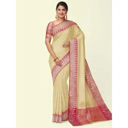 Banarasi Silk Works Beige Cotton Woven Saree With Unstitched Blouse-picture-17