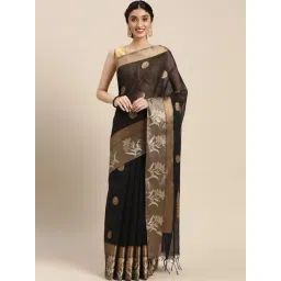 Banarasi Silk Works Black Cotton Woven Saree With Unstitched Blouse-picture-35