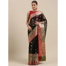 Banarasi Silk Works Black Silk Woven Saree With Unstitched Blouse-picture-45