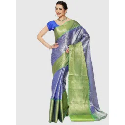 Banarasi Silk Works Blue & Green Woven Saree With Unstitched Blouse-picture-10