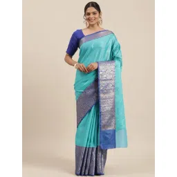 Banarasi Silk Works Blue Silk Woven Saree With Unstitched Blouse-picture-10