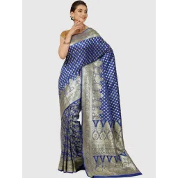 Banarasi Silk Works Blue Woven Saree With Unstitched Blouse-picture-14