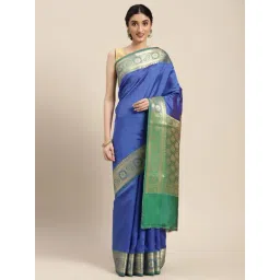 Banarasi Silk Works Blue Woven Saree With Unstitched Blouse-picture-29