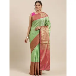 Banarasi Silk Works Green Silk Woven Saree With Unstitched Blouse-picture-34