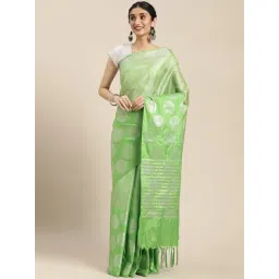 Banarasi Silk Works Green Silk Woven Saree With Unstitched Blouse-picture-19