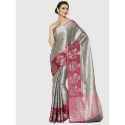 Banarasi Silk Works Grey & Pink Woven Saree With Unstitched Blouse-picture-37