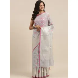 Banarasi Silk Works Grey Cotton Woven Saree With Unstitched Blouse-picture-30