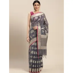 Banarasi Silk Works Grey Cotton Woven Saree With Unstitched Blouse-picture-37