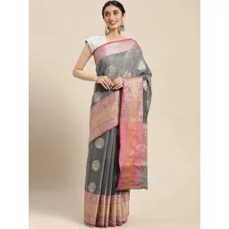 Banarasi Silk Works Grey Silk Woven Saree With Unstitched Blouse-picture-28