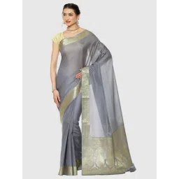 Banarasi Silk Works Grey Woven Saree With Unstitched Blouse-picture-28