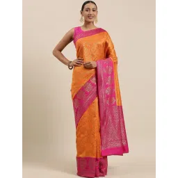 Banarasi Silk Works Orange Silk Woven Saree With Unstitched Blouse-picture-28