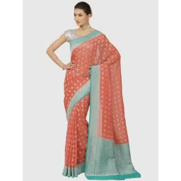 Banarasi Silk Works Orange Woven Saree With Unstitched Blouse-picture-24