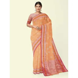Banarasi Silk Works Peach Cotton Woven Saree With Unstitched Blouse-picture-39