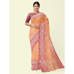 Banarasi Silk Works Peach Cotton Woven Saree With Unstitched Blouse-picture-37