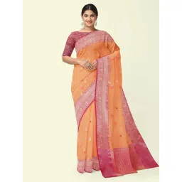 Banarasi Silk Works Peach Cotton Woven Saree With Unstitched Blouse-picture-33