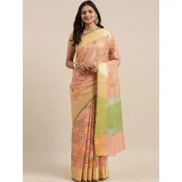 Banarasi Silk Works Peach Silk Woven Saree With Unstitched Blouse-picture-10