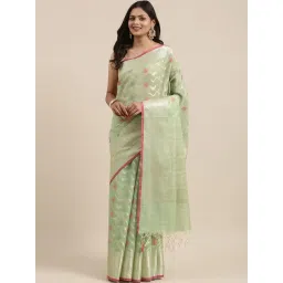 Banarasi Silk Works Pista Green Cotton Woven Saree With Unstitched Blouse-picture-45