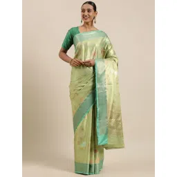 Banarasi Silk Works Pista Green Silk Woven Saree With Unstitched Blouse-picture-14