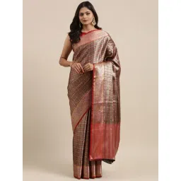 Banarasi Silk Works Red Silk Woven Saree With Unstitched Blouse-picture-12