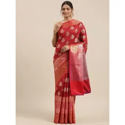 Banarasi Silk Works Red Silk Woven Saree With Unstitched Blouse-picture-41