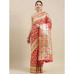 Banarasi Silk Works Red Silk Woven Saree With Unstitched Blouse-picture-48