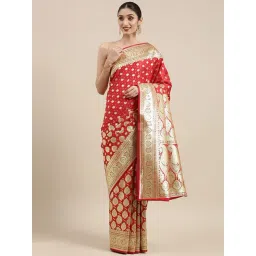 Banarasi Silk Works Red Woven Saree With Unstitched Blouse-picture-37