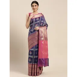 Banarasi Silk Works Royal Blue Silk Woven Saree With Unstitched Blouse-picture-12