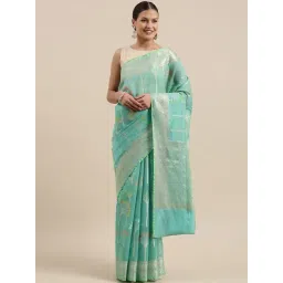Banarasi Silk Works Sea Green Cotton Woven Saree With Unstitched Blouse-picture-24